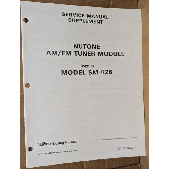 NUTONE SERVICE MANUAL FOR BUILT-IN STEREO RADIO INTERCOM SYSTEM MODEL SM-428 - Picture 7 of 8